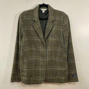 EUC VTG LL Bean Wool Silk Plaid Tweed Blazer Olive XL